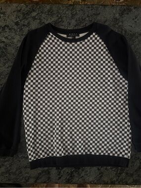 21 Men brand Men’s Black and White Checkerboard Raglan Crewneck Sweatshirt, XL